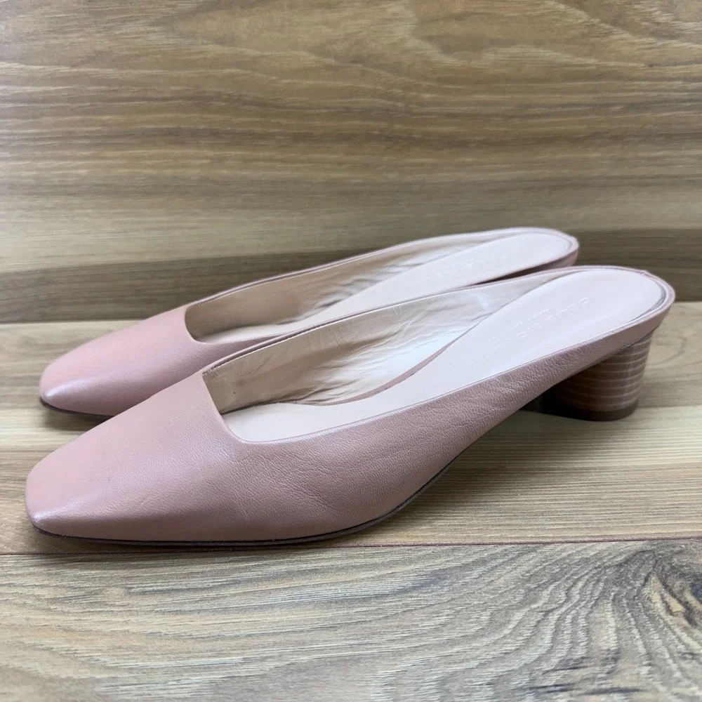 Club Monaco Square Toe Mules Womens 8.5 EU 38.5 Nude Leather Low‎ Heel